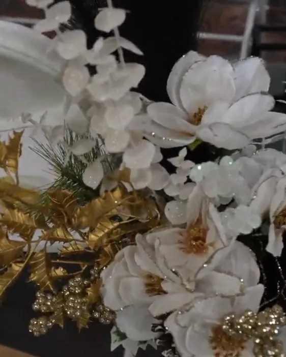 White and gold floral details